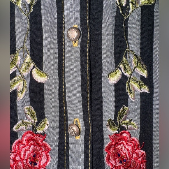 John Mark Black and Gray Striped Floral Embroidered Top - Picture 12 of 16